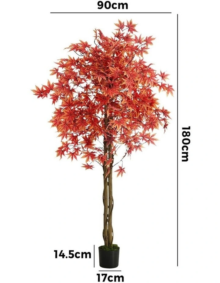 Livsip 180cm Artificial Red Maple Tree Realistic Potted Faux Plant image 3