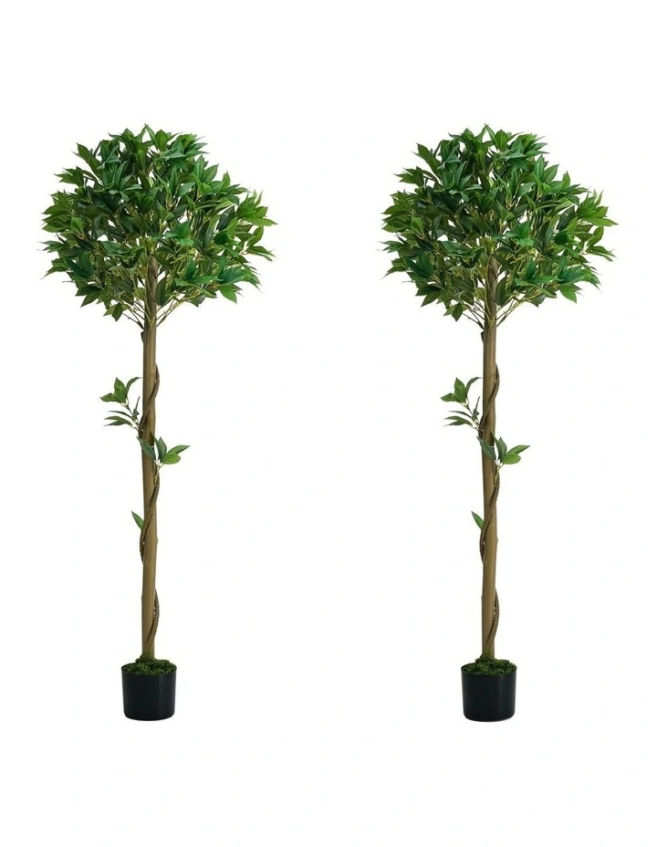 Livsip 2 Pack Artificial Bay Tree Potted Laurel Ball Topiary Faux Plant 150cm image 1