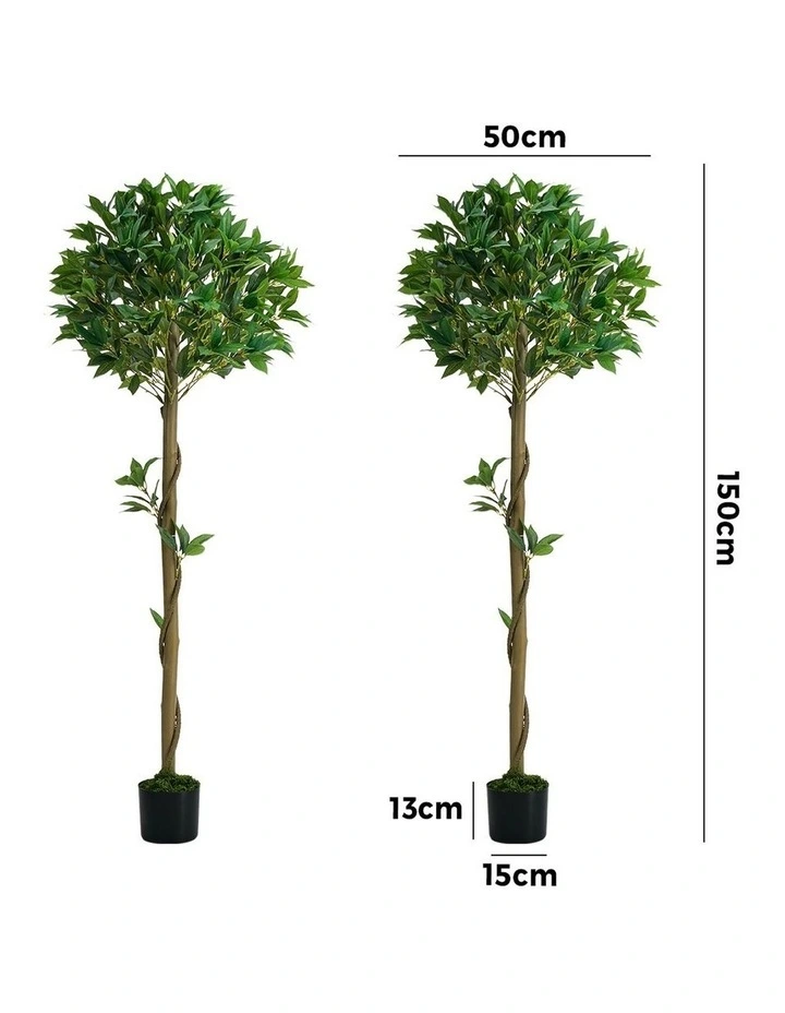 Livsip 2 Pack Artificial Bay Tree Potted Laurel Ball Topiary Faux Plant 150cm image 3