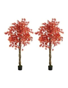 Livsip 2 Pack Artificial Red Maple Tree 180cm Potted Faux Plant