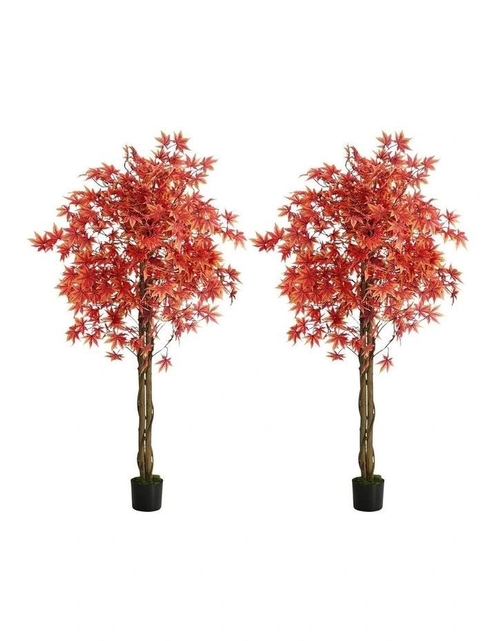 Livsip 2 Pack Artificial Red Maple Tree 180cm Potted Faux Plant image 1