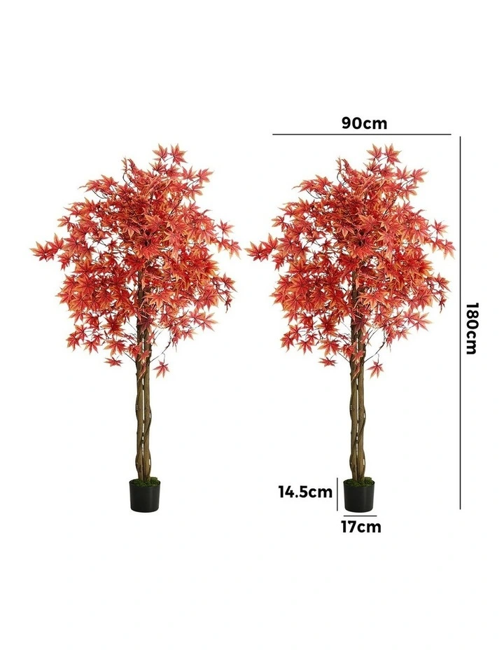 Livsip 2 Pack Artificial Red Maple Tree 180cm Potted Faux Plant image 3