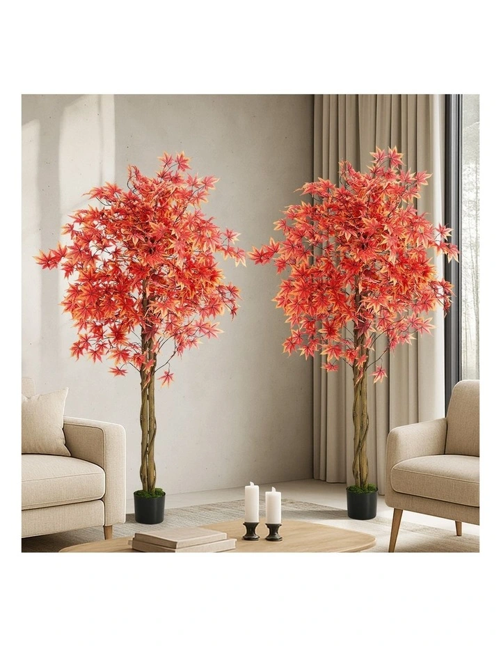 Livsip 2 Pack Artificial Red Maple Tree 180cm Potted Faux Plant image 4