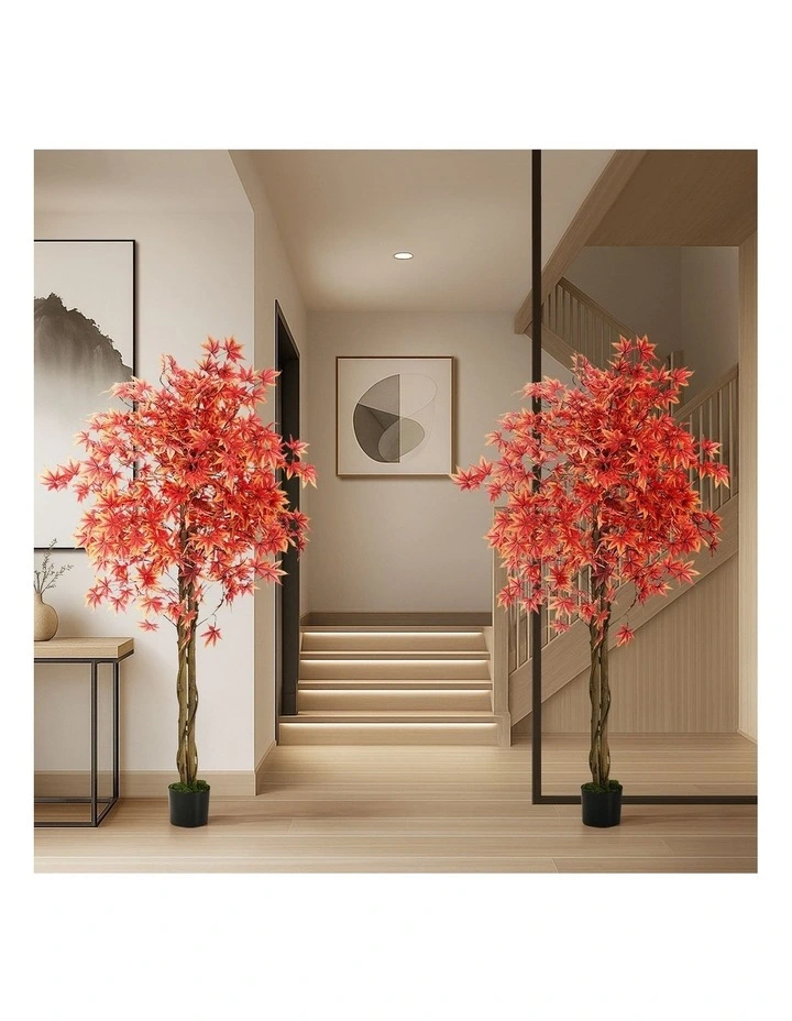 Livsip 2 Pack Artificial Red Maple Tree 180cm Potted Faux Plant image 7