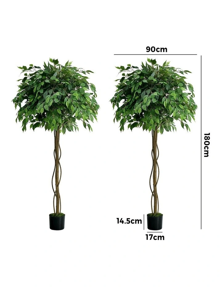 Livsip 2 Pack Artificial Ficus Tree 180cm Realistic Potted Faux Plant image 3