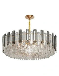 Gold And Grey Smoky Crystal Chandelier With 10 E14 LED Lights And Adjustable Height