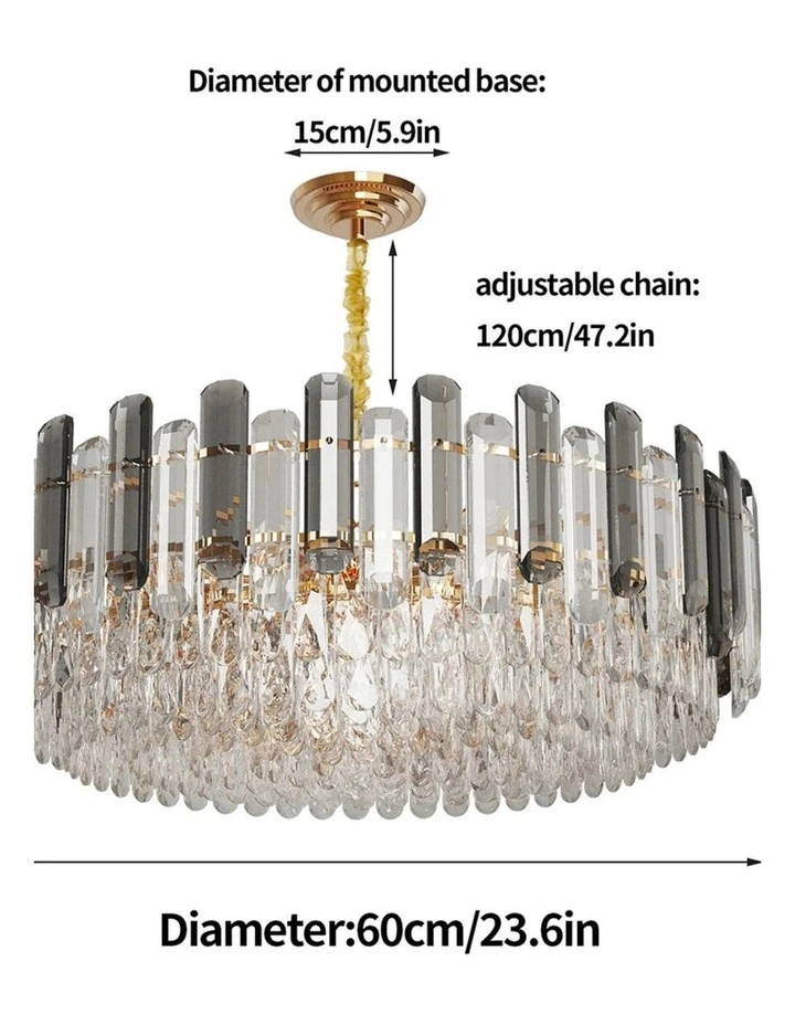 Gold And Grey Smoky Crystal Chandelier With 10 E14 LED Lights And Adjustable Height image 7