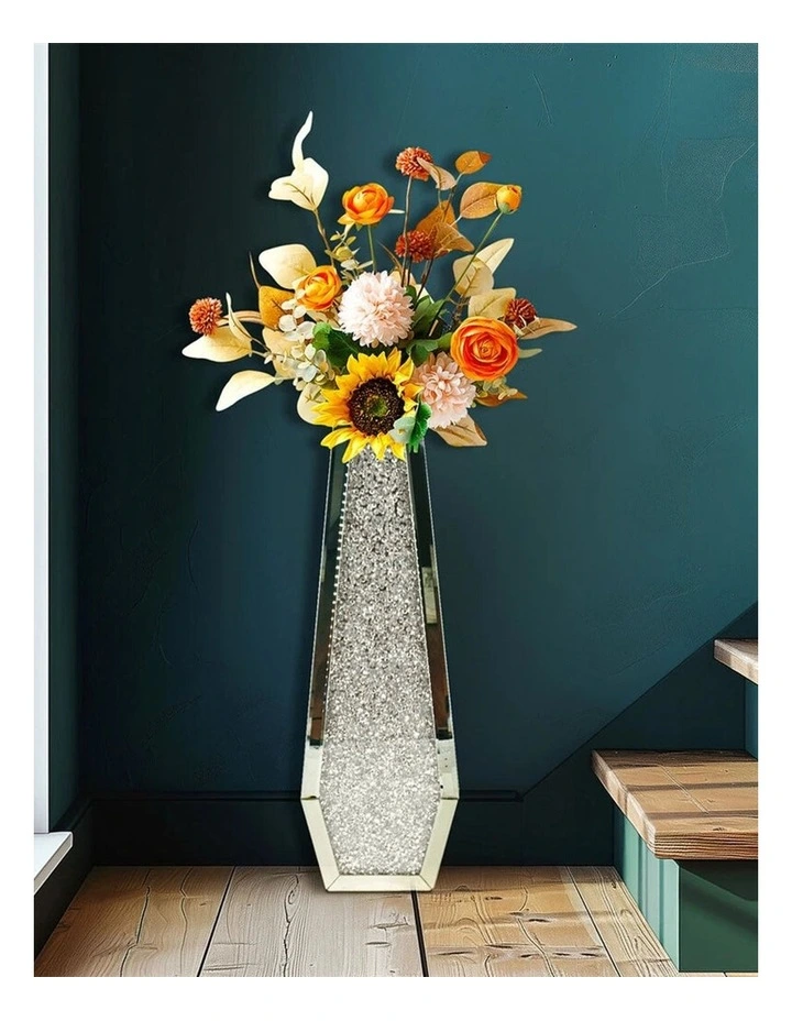 Tall Silver Diamond Floor Vase with Crushed Crystal Inlay image 3