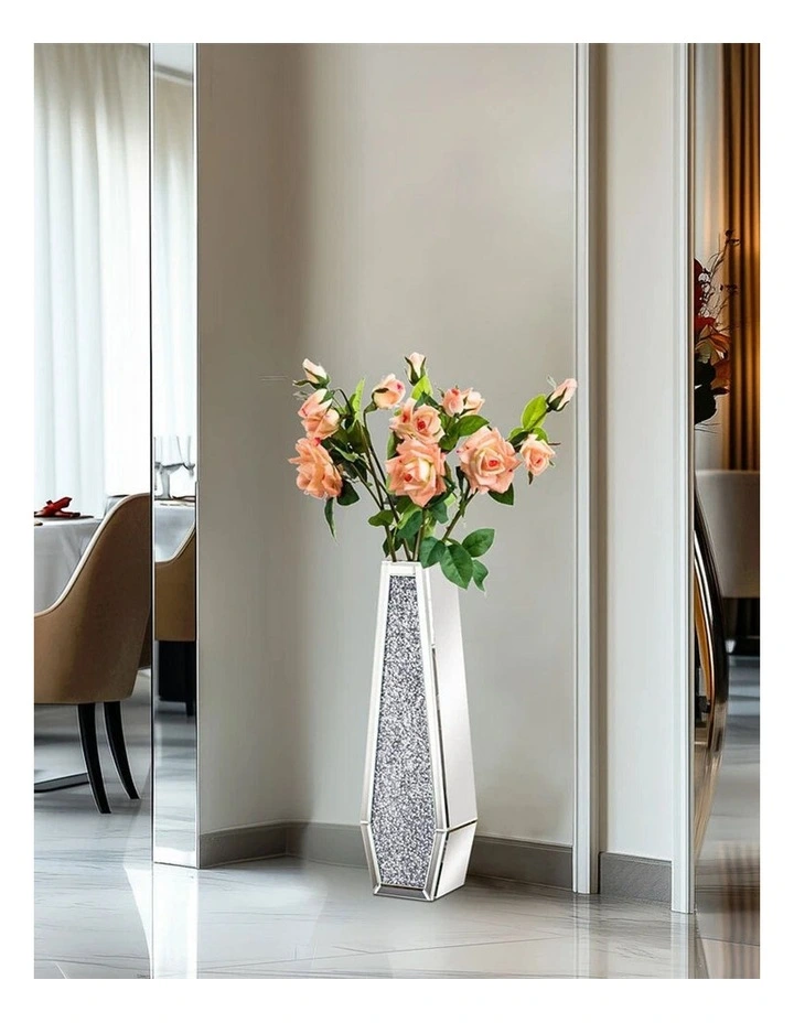 Tall Silver Diamond Floor Vase with Crushed Crystal Inlay image 4