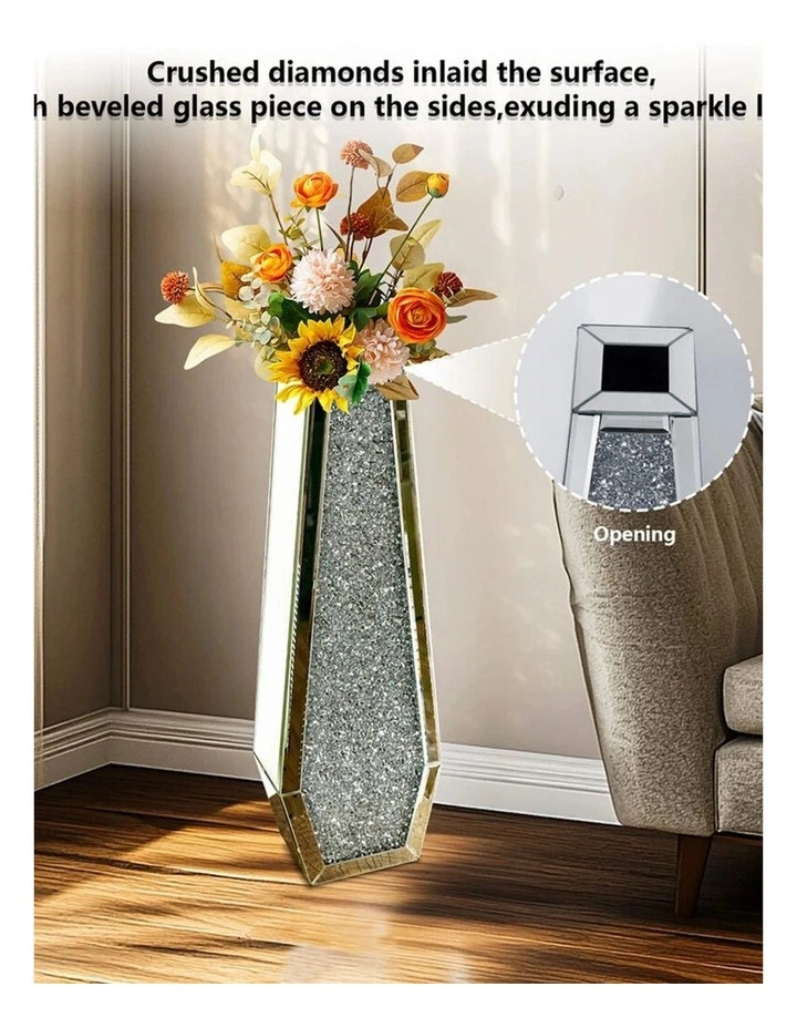 Tall Silver Diamond Floor Vase with Crushed Crystal Inlay image 5