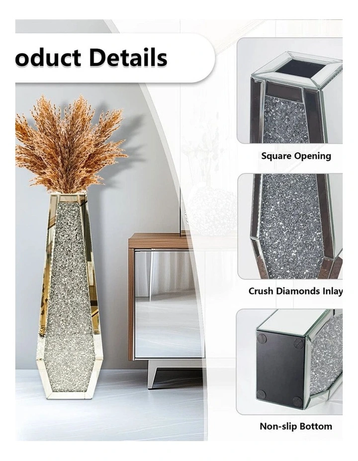 Tall Silver Diamond Floor Vase with Crushed Crystal Inlay image 6