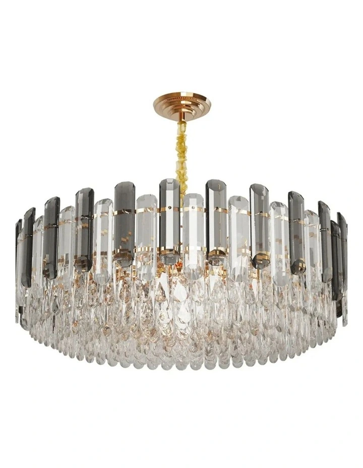 Gold And Grey Smoky Crystal Chandelier With 3-Color LED And Adjustable Height image 1
