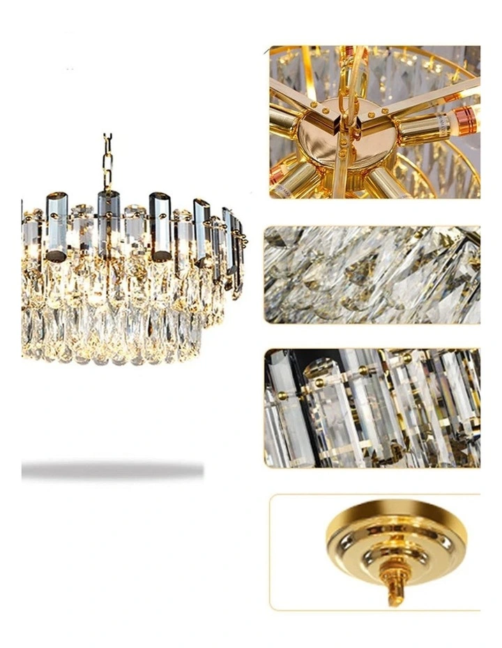 Gold And Grey Smoky Crystal Chandelier With 3-Color LED And Adjustable Height image 3