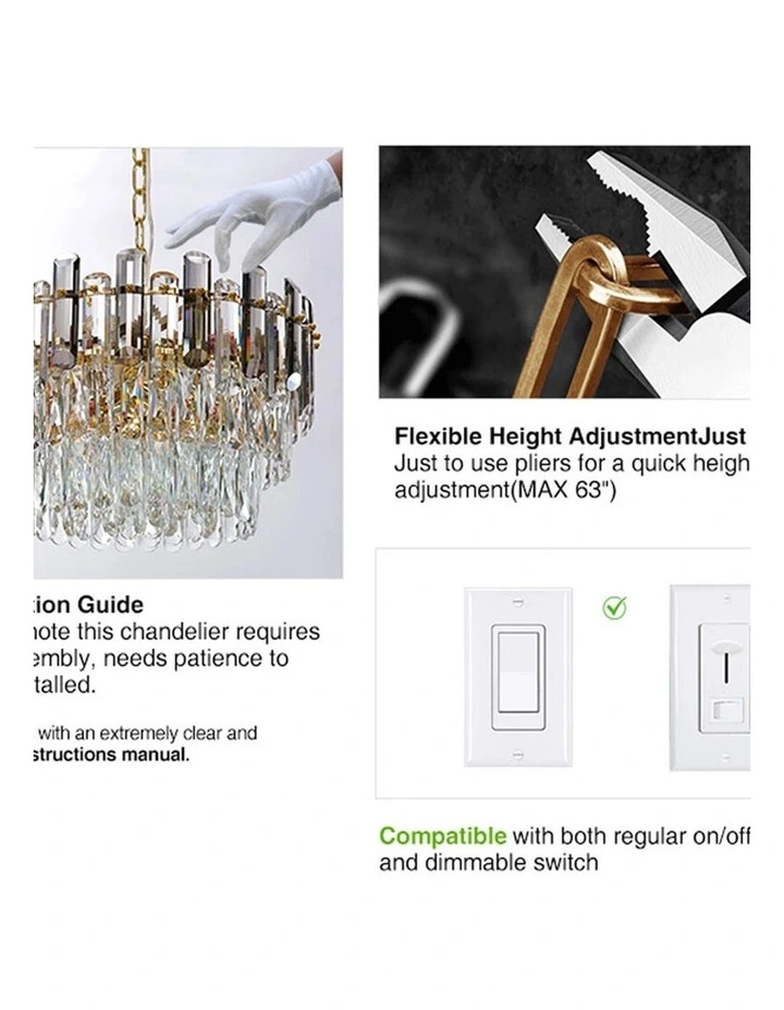 Gold And Grey Smoky Crystal Chandelier With 3-Color LED And Adjustable Height image 5