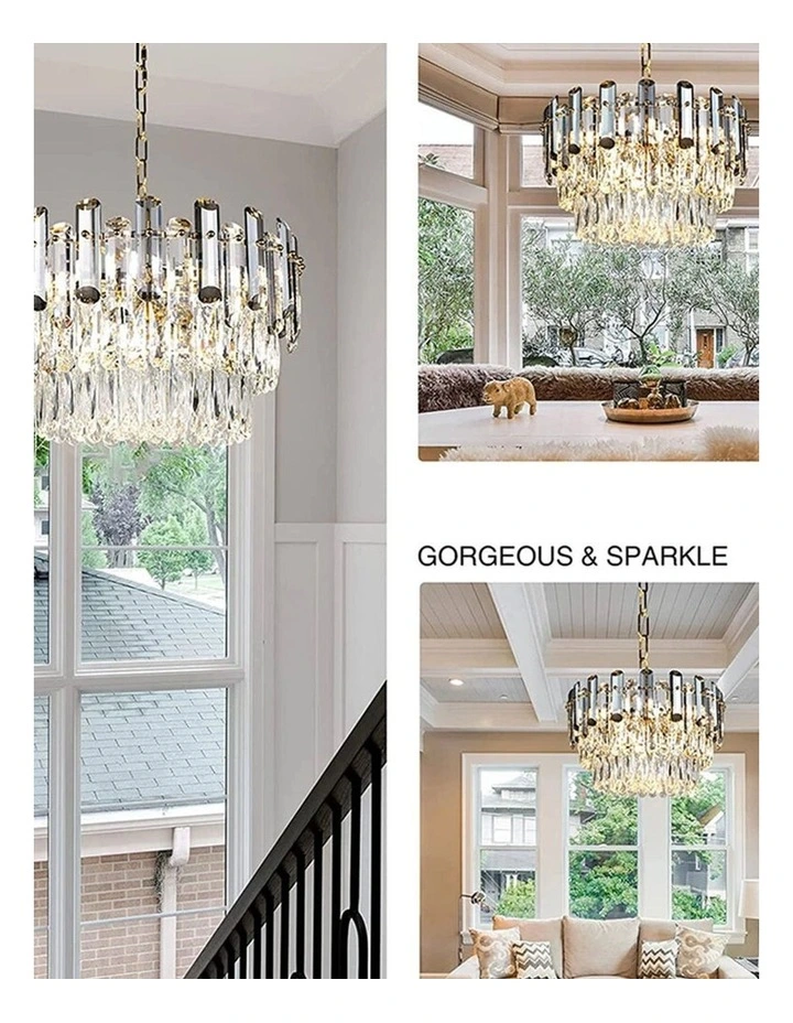 Gold And Grey Smoky Crystal Chandelier With 3-Color LED And Adjustable Height image 6