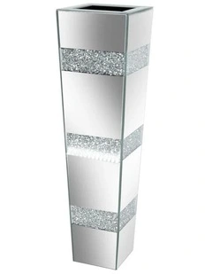 Silver Crushed Diamond Flower Vase with Mirrored Glass for Elegant Home Decoration