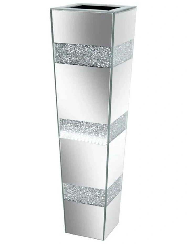 Silver Crushed Diamond Flower Vase with Mirrored Glass for Elegant Home Decoration image 1