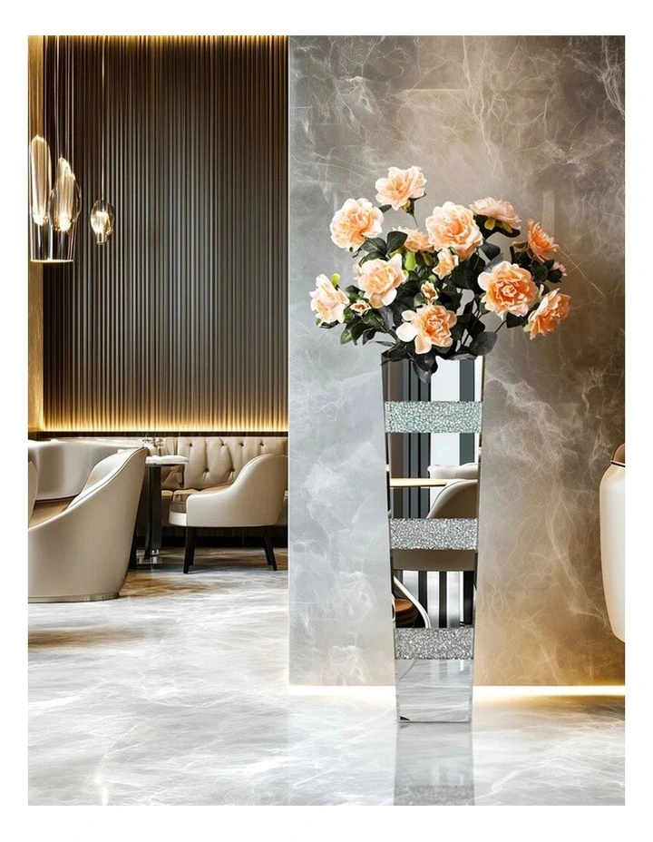 Silver Crushed Diamond Flower Vase with Mirrored Glass for Elegant Home Decoration image 3