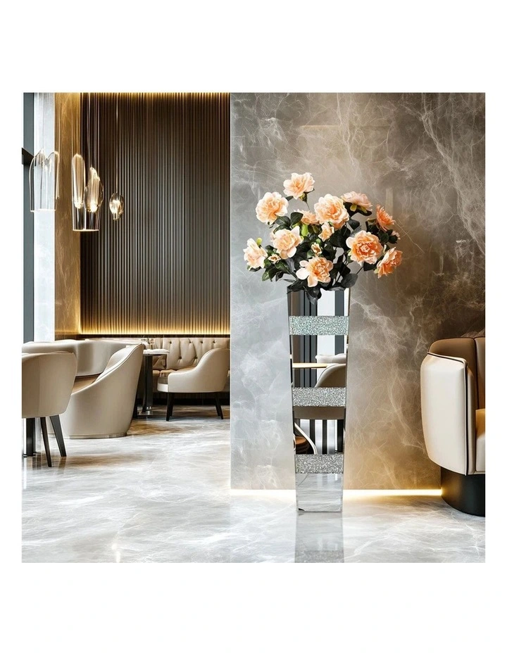 Silver Crushed Diamond Flower Vase with Mirrored Glass for Elegant Home Decoration image 4