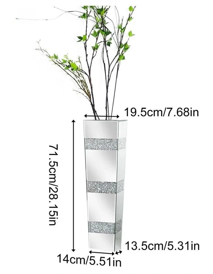 Silver Crushed Diamond Flower Vase with Mirrored Glass for Elegant Home Decoration image 6
