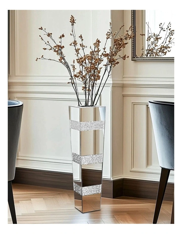 Silver Crushed Diamond Flower Vase with Mirrored Glass for Elegant Home Decoration image 7