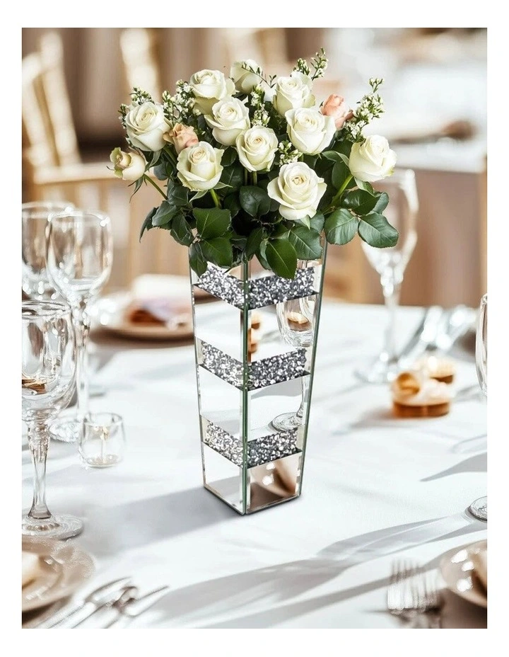Silver Diamond Inlaid Table Vase, Modern Decorative Centerpiece for Home image 2