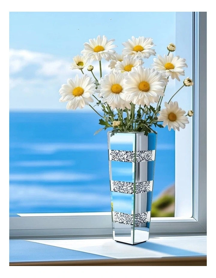 Silver Diamond Inlaid Table Vase, Modern Decorative Centerpiece for Home image 3