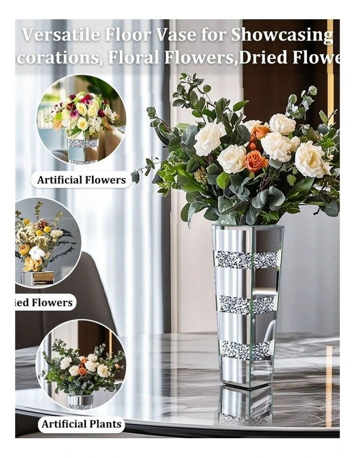 Silver Diamond Inlaid Table Vase, Modern Decorative Centerpiece for Home image 6
