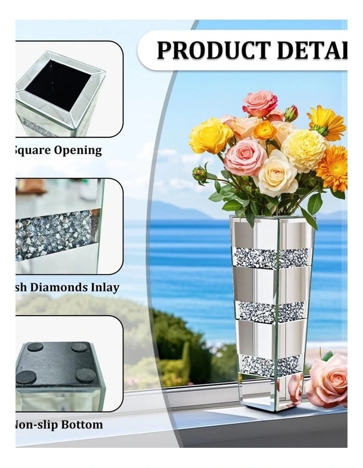 Silver Diamond Inlaid Table Vase, Modern Decorative Centerpiece for Home image 7