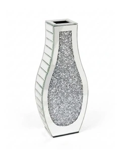 Silver Mirrored Glass Vase Crystal Inlay Decorative Table Flower Display