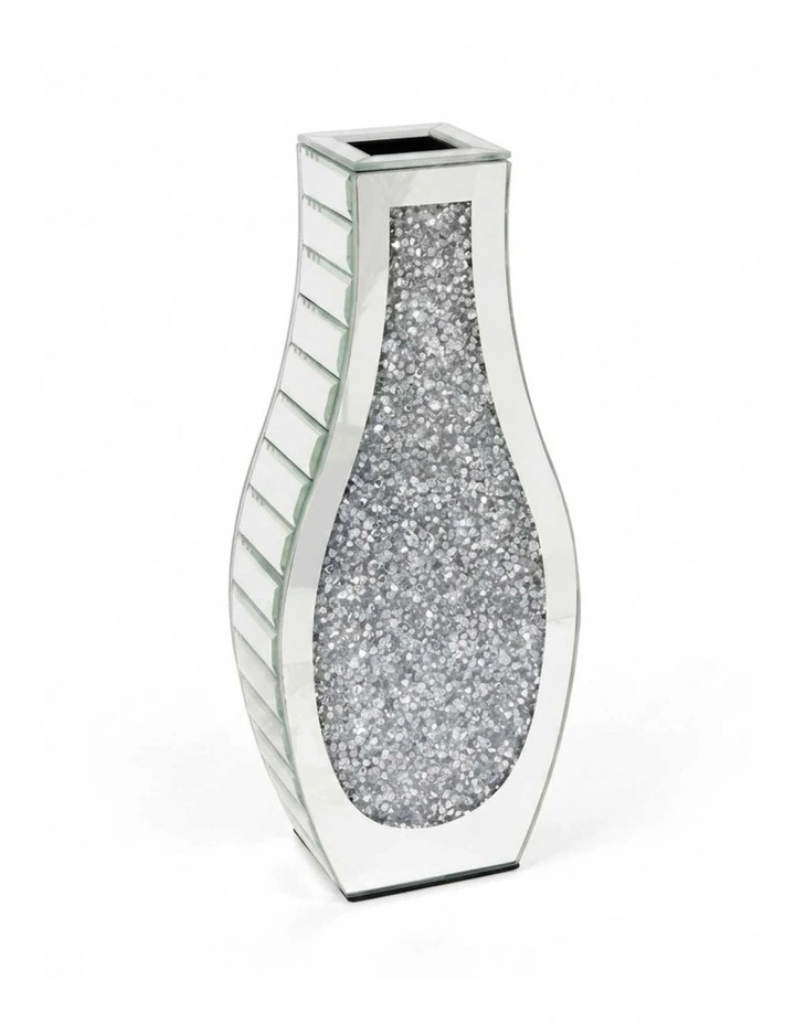 Silver Mirrored Glass Vase Crystal Inlay Decorative Table Flower Display image 1