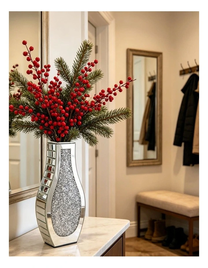 Silver Mirrored Glass Vase Crystal Inlay Decorative Table Flower Display image 4
