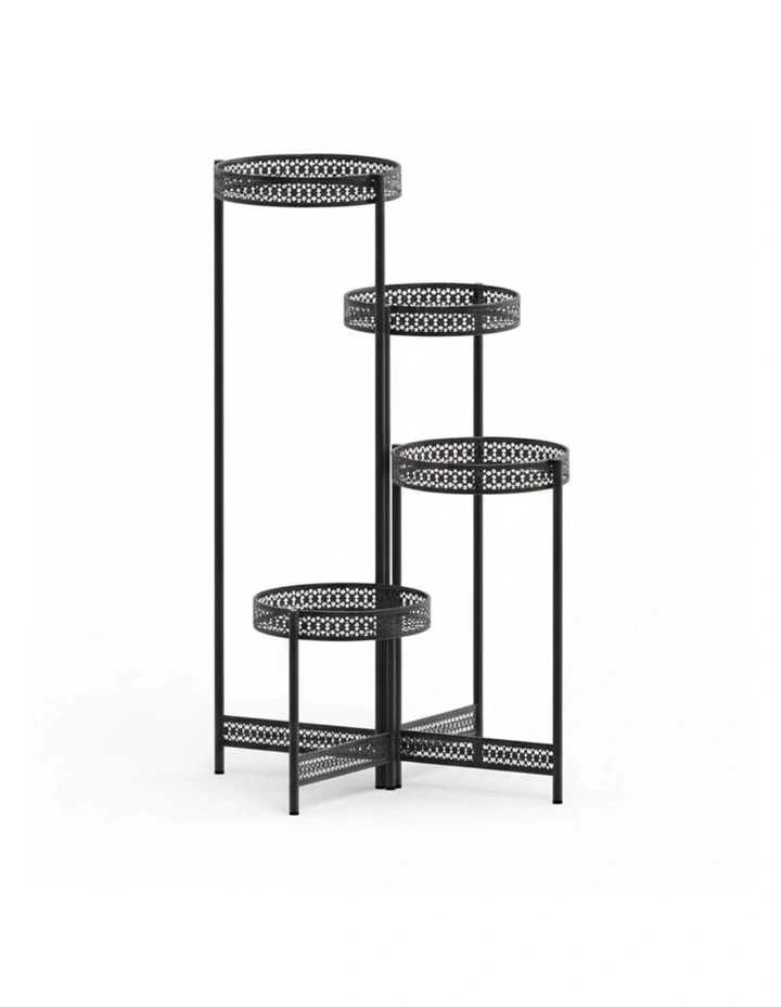 Black Corner Foldable Plant Stand With Multi-Tier Design image 1