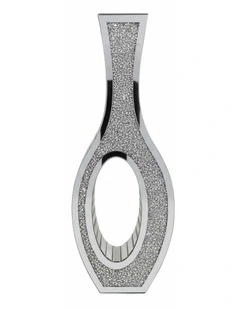 Silver Crushed Diamond Tall Floor Vase With Mirrored Glass And Elegant Design