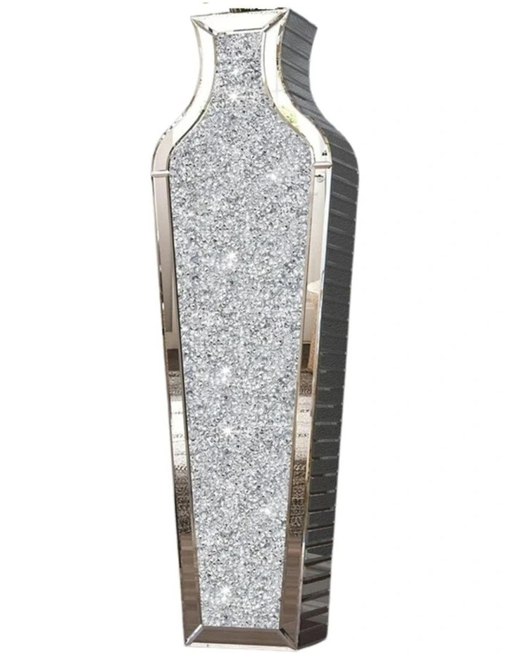 Silver Crushed Diamond Floor Vase Elegant Mirrored Centerpiece for Modern Decor image 1