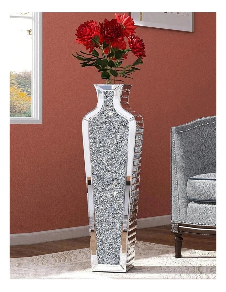 Silver Crushed Diamond Floor Vase Elegant Mirrored Centerpiece for Modern Decor image 2
