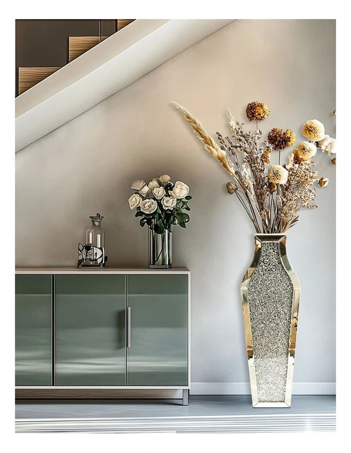 Silver Crushed Diamond Floor Vase Elegant Mirrored Centerpiece for Modern Decor image 3