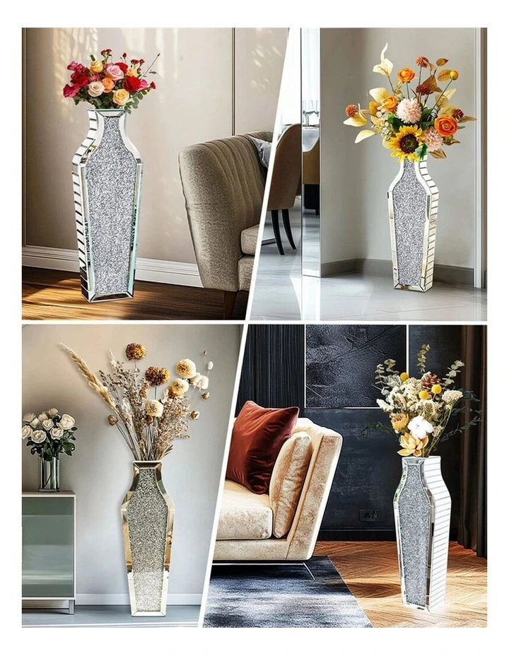 Silver Crushed Diamond Floor Vase Elegant Mirrored Centerpiece for Modern Decor image 7