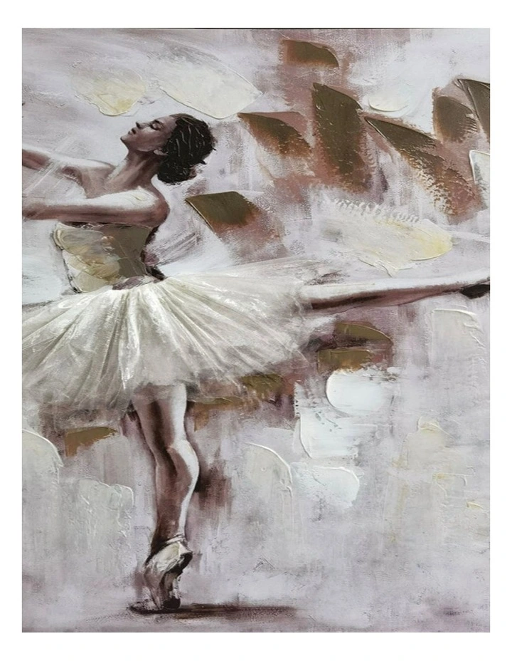 Ballerina Wall Art with Tulle Dress - Elegant Hand Painting Picture 70x100cm image 1