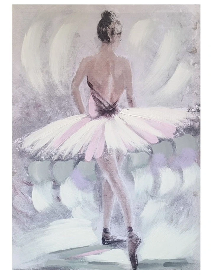 Pink Ballerina Hand Painting Picture - Elegant Canvas Wall Art 50x70cm image 1
