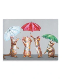 Cats with Umbrellas Canvas Print - Elegant Modern Wall Art 90x60cm