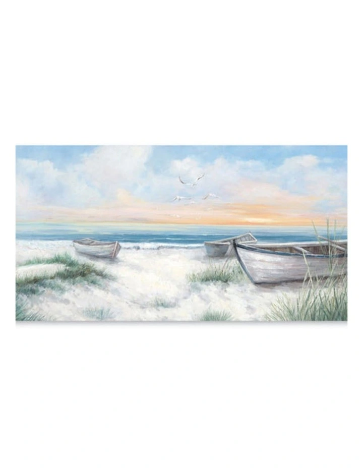 Boats on the Beach Canvas Print - Vibrant Wall Art for Living Rooms, Bedrooms, Offices 120x60cm image 1
