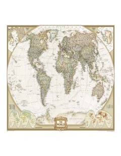 Beige Large World Map Canvas Print With Detailed Artwork For Home Wall Decor