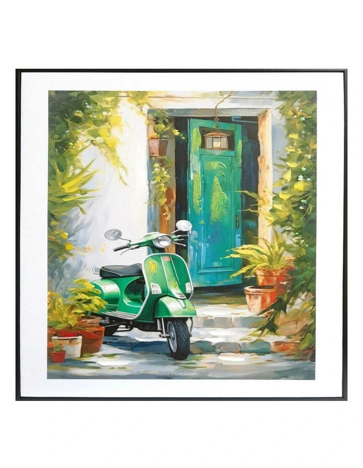 Vintage Green Vespa Canvas Art - Black Frame 62x92x4cm image 1