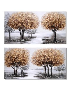 Gold Trees Hand Painting Picture - Luxurious Wall Art 120x60cm