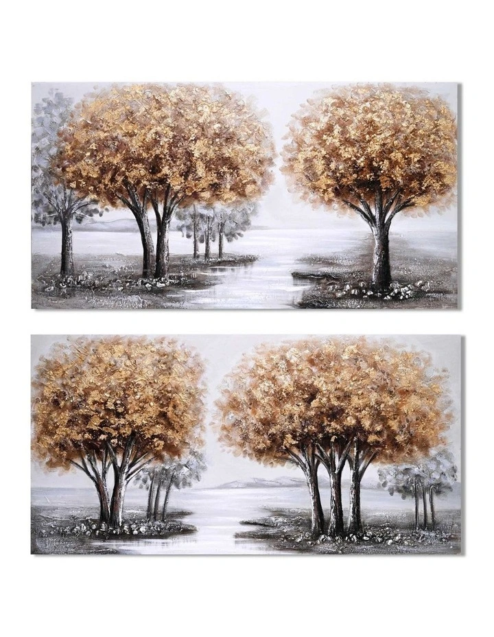 Gold Trees Hand Painting Picture - Luxurious Wall Art 120x60cm image 1