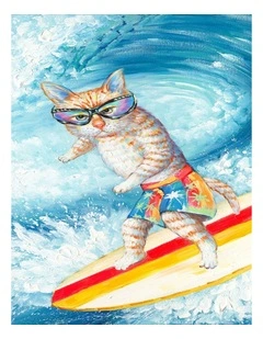 Surfing Cat Canvas Print - Fun & Modern Wall Art for Living Room, Bedroom, or Office Decor 70100cm