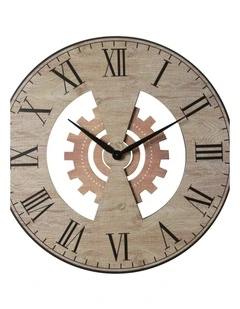 MDF 60cm  Wooden Wall Clock with Gear & Cog Detailing