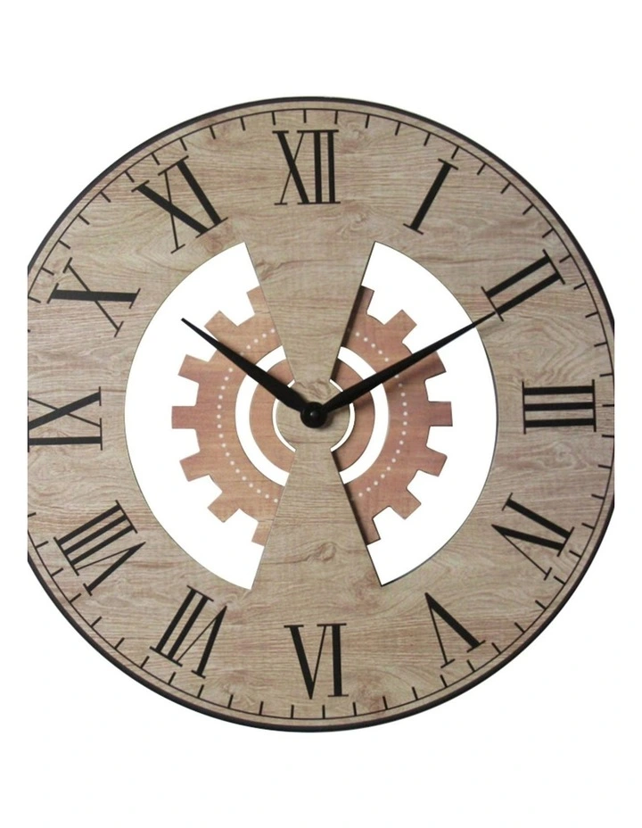MDF 60cm  Wooden Wall Clock with Gear & Cog Detailing image 1