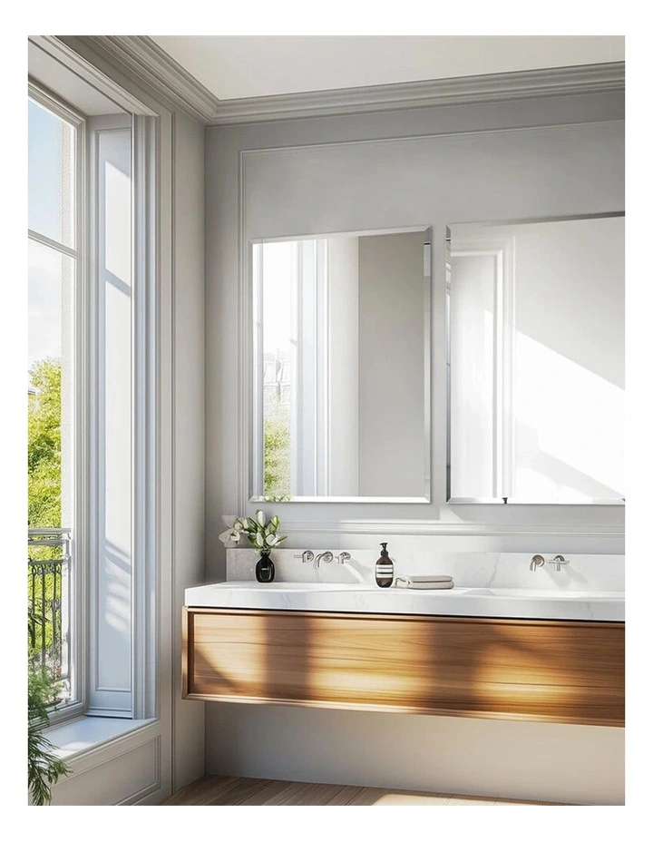 Silver Rectangular Wall Mirror Frameless Beveled Edge Decorative Glass image 2